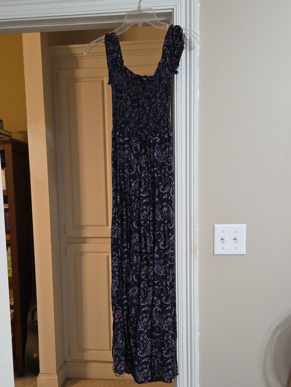Navy Paisley Smocked Maxi Dress - Women